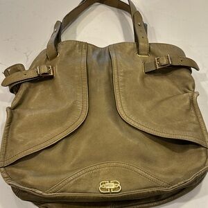 Le Bulgaria Olive Green Leather Shoulder Bag with Buckle Accents made in Italy